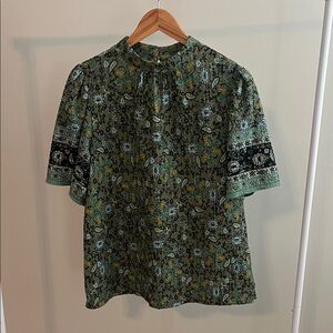 LOFT Green and Black Patterned Shirt